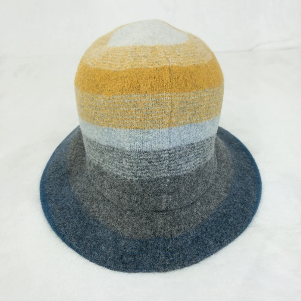 Duluth Trading Co Bucket Hat Womens Large Blue Striped Wool Blend Winter Warm